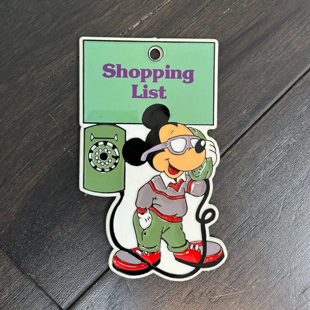 Vtg Disney Mickey Mouse Refrigerator Magnet Shopping List Green 90s Retro Decor